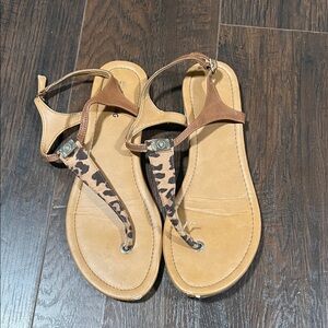 Call It Spring Tan and Leopard-Print T-Strap Sandals